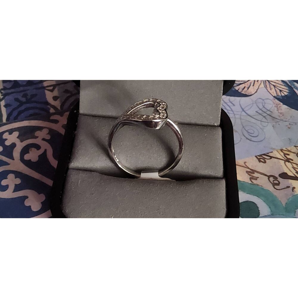 Open Pave Sim Diamond East West Heart Design Promise/Engagement Ring #8~925SS - Picture 3 of 4